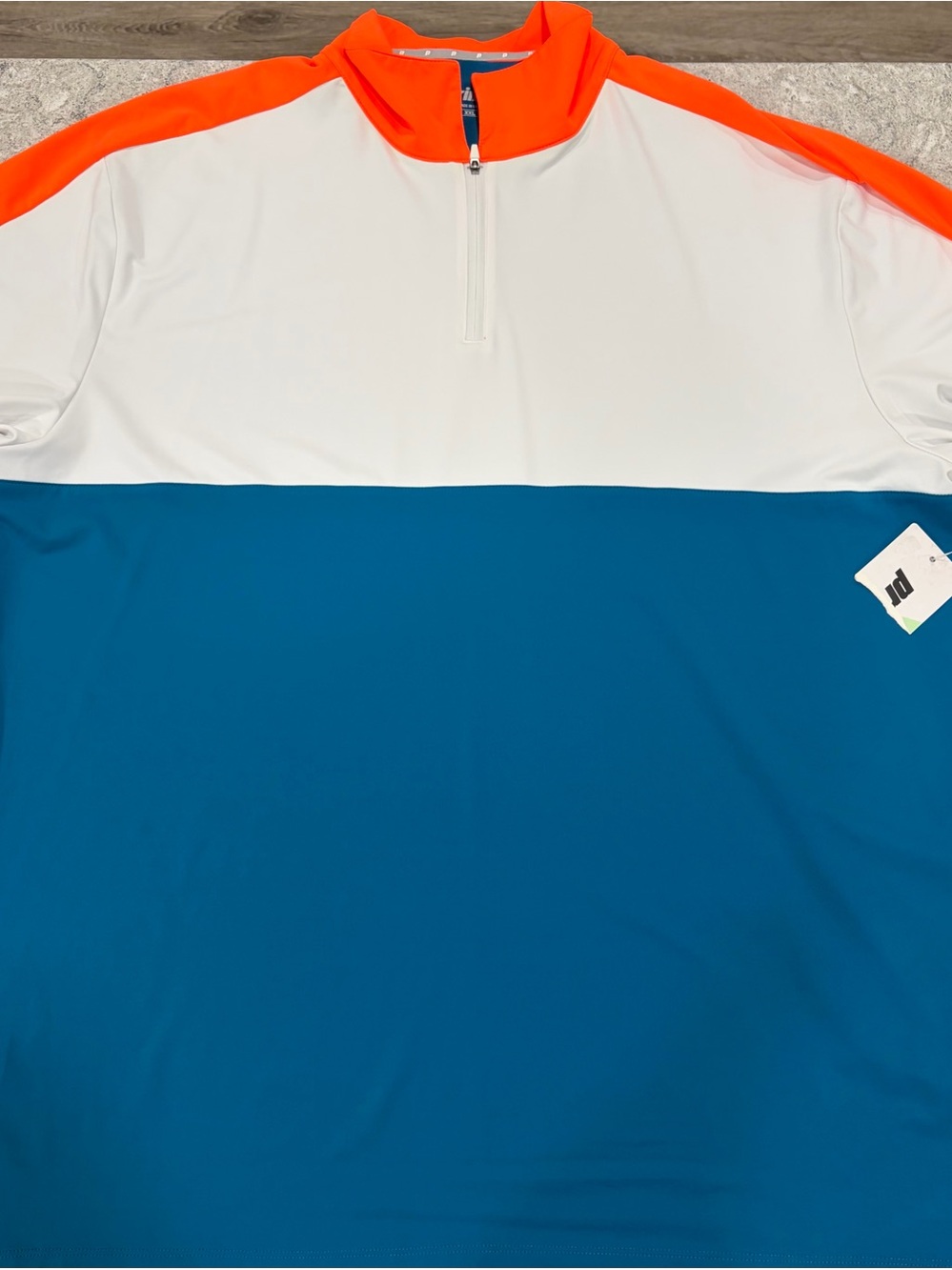 Prince Men’s Colorblock Rash Guard – White, Teal & Neon Orange 1/4 Zip-XXL NWT